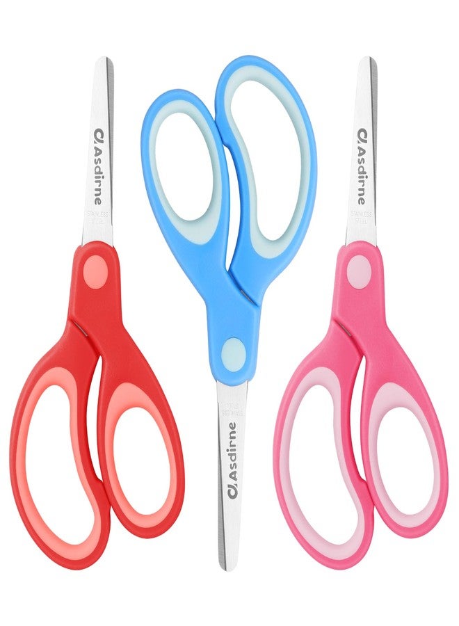 Asdirne Kids Scissors, Safety Children Scissors, Right-Handed, Stainless Steel Blades, Soft Grip, 3 Pack, Assorted Color, 13.5cm - Image 1